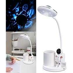 Lamparas De Mesa Regulables SOBEAU Lámpara Escritorio LED, Lampara de Mesa Regulable con Portabolígrafos y Proyección,Lámpara Escritorio Infantil USB 3 Niveles de Brillo,Lámpara de Mesa Regulable para Estudiar