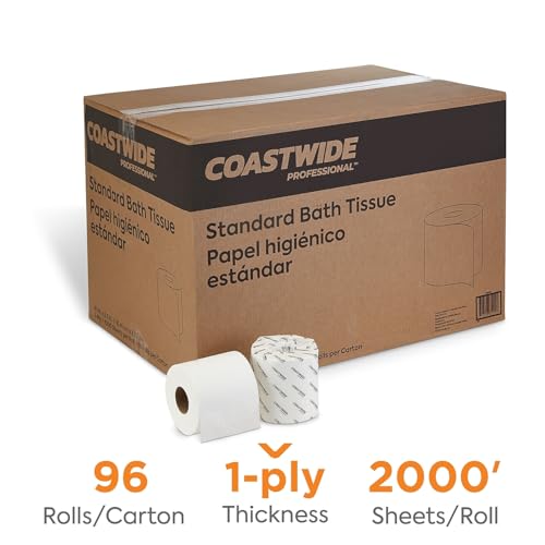 Image of Toilet Paper - 1-Ply, White, Unscented, 96 Rolls /Case, 1,000 Sheets /Roll, Septic Safe, Durable and absorbent