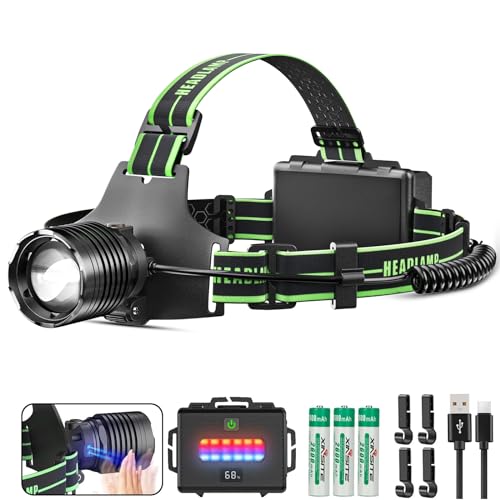 Sogdeco Lampe Frontale LED Rechargeable, 90000 Lumens 10 Modes d'éclairage, Lampe Frontale 7800mAh avec Capteur et Lumière Rouge, étanche IPX7 pour le...