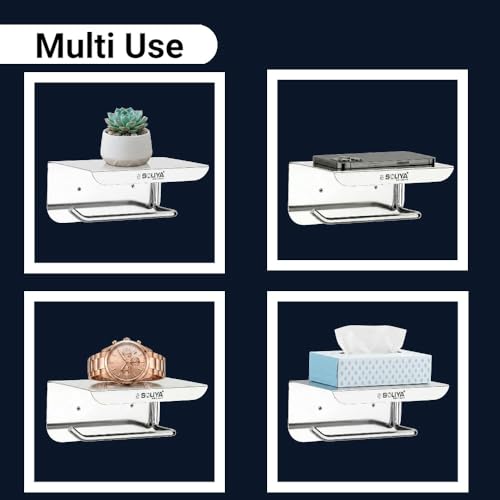 Image of Stainless Steel Toilet Paper Holder | with Mobile Stand | Toilet Paper Roll Holder for Bathroom | Wall Mounted Tissue Paper Holder with Shelf for Bathroom