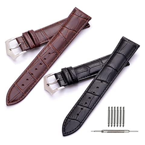 Nice Pies Leather Watch Bands,2 Packs Alligator Grain Calfskin Replacement Watch Straps,18mm 20mm 22mm 24mm Black and Brown Classical Wristbands for Men Women(20mm) Cover