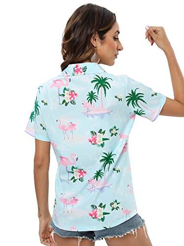 Blueleaf Hawaiian Shirt for Women Short Sleeve Casual Button Down Shirts Summer Outfits Tropical Flamingo Shirts3