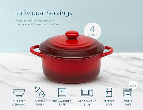 image for Kook Ceramic Mini Cocotte Set, Small Casserole Dishes with Lids and Ha