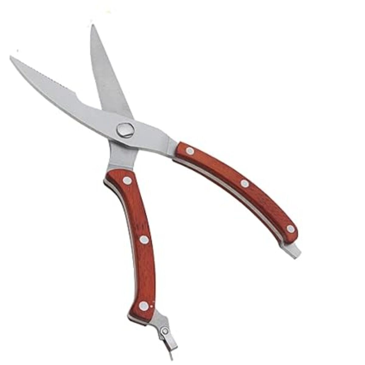 KITQO Heavy Duty Stainless Steel Kitchen Shears Premium Spring Loaded Food Scissors with Non-Slip Handle and Safety Lock, for Cutting Bone, Chicken, Meat, Fish, Seafood & Vegetables, Wooden