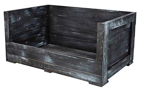 Kistenkolli Altes Land Hundebett Balu aus Holz mit Kissen 90x57x45cm Hundekorb Hundekissen Schlafplatz Vintage Hundesofa draußen Outdoor hundelounge Bett (90x57x45cm, Shabby Schwarz)