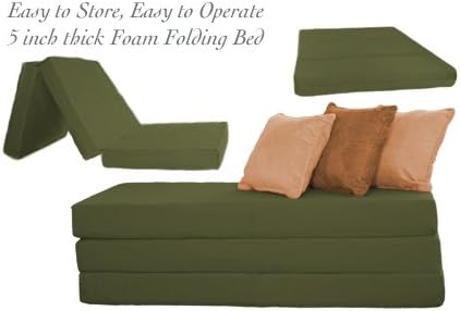 THE FUTON SHOP 5 INCH SLEEPER CHAIR FOLDING FOAM BEDS CUSHION TWIN OLIVE