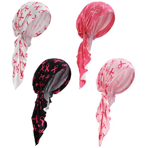 Image of Halfchet 4 Pcs Chemo Headwear for Women Pre Tied Cancer Caps Head Scarf Turbans for Women Patients Gifts