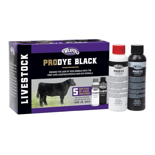 Weaver Livestock ProDye Deep Black Hair Dye for Show Cattle & Sheep, Uniform Coverage, Gentle Formula, 5 Bottle Animal Fur Color Dye & Activator Kit