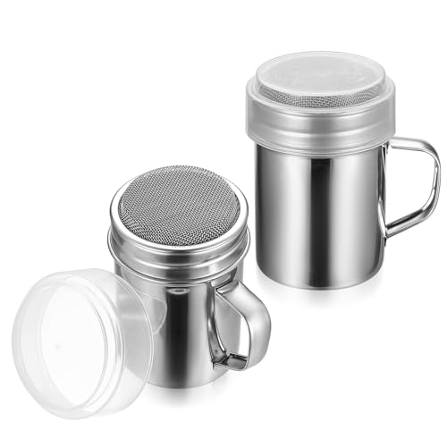 2 Piezas Mini Saleros y Pimenteros, Saleros de Cocina de Acero Inoxidable, Pequeños Dispensador de Especias con Malla Fina, para Sal Condimentos Hierbas Capuchino Especias Café Harina