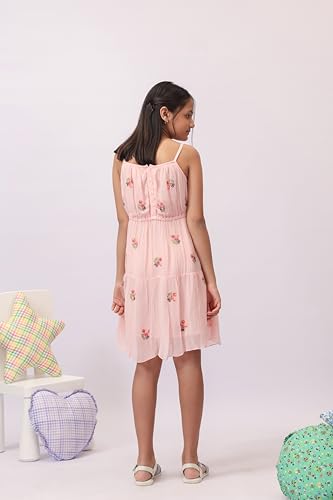 Image of Kids Girls Printed Embroidered Fusion Dress | Handmade Crafted Designer Ethnic Wear | 100% Cotton