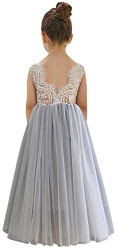Image of 2Bunnies Girl Peony Lace Back A-Line Straight Tutu Tulle Party Flower Girl Dress