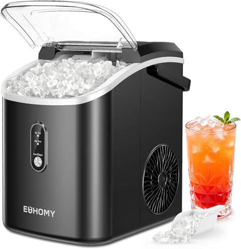 Image of EUHOMY Nugget Ice Maker Countertop with Handle, Ready in 6 Mins, 34lbs Per Day, Removable Top Cover, Self-Cleaning, Portable Sonic Ice Maker with Basket and Scoop, for Home /Party /RV /Camping(Black)