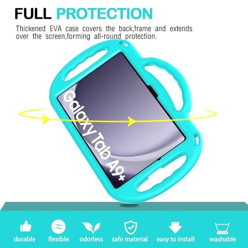 AVAWO Kids Case for Samsung Galaxy Tab A11+ Plus/A9+ Plus 11 Inch Case, with Strap, Shockproof Lightweight Handle Stand 2025/2023 Model with Lanyard, Turquoise