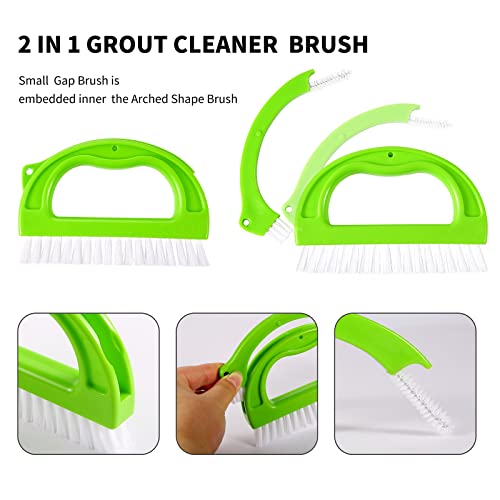 6 Pack Grout Cleaner Green Brush-Tile Joint Scrub Brush With Handle- Great Use For Deep Cleaning Household Cleaning Brushes For Kitchen,Window Door Track, Stove Tops, Seams,Shower, Floor Lines #TOP3