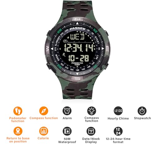 Image of PASNEW Boys' Watches - Dual Display, Large Dial Sport Watch, Black Outdoor Watch for Boys & Teens - Waterproof