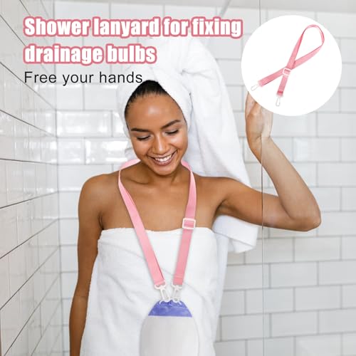 Image of 2pcs Shower Lanyard with 2 Hooks for Mastectomy Drain Holder, Pink Post-Mastectomy Must Haves Mastectomy Gifts for Women Drainage Bulbs After-Surgery Recovery Management Rope Clips Accessories