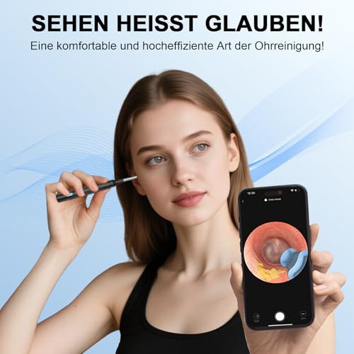 6 in 1 Kamerawerkzeug zur Ohrenschmalzentfernung mit Pinzette, Ear Scope Otoskop Set mit 6 LED Kameralichtern, visueller Ohrpicker, kabelloser Ohrenschmalzentferner (schwarz, DF004)