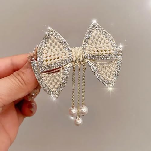 Diversa Gold Plated Pearl Hair Clip, Bowknot Design with CZ Stones, French Barrette for Metal French Barrette