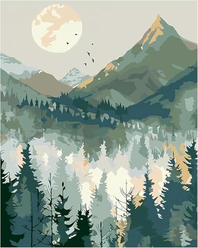 Peinture par numéro pour débutants oiseaux et montagnes paysage forêt