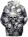 Ahegao Mens Sweatshirts Fashion Hoodies for Woman Man Halloween Skull Hooded Pullover Warm Fleece Long Sleeve Grey White Hoodie Large