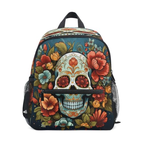 Cartable préscolaire motifs crânes de sucre et fleurs pour enfant