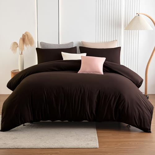 Soifox Ropa de cama de 220 x 240 cm, color marrón, juegos de ropa de cama de microfibra, no necesita planchado y no se arruga, funda nórdica de 220 x 240 cm con funda de almohada de 80 x 80 cm, juego