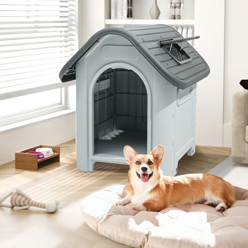 DWVO 30'' Plastic Foldable Dog House for Small Dogs, Waterproof Folding Pet House with Adjustable Top Window and Elevated Base (30''L x 23.3''W x 26''H) - Image 4