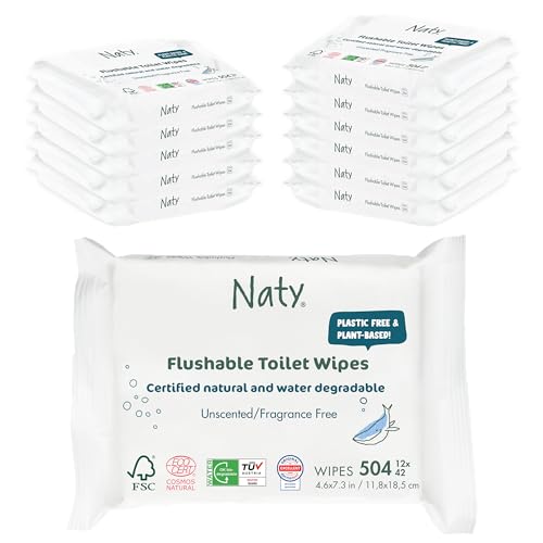 Eco by Naty Parfümfreies feuchtes Toilettenpapier – 100% Wasser kompostierbare und pflanzliche Tücher, chemikalienfreies und hypoallergenes Toilettenpapier für empfindliche Haut (12 x 42 I 504 Stück)