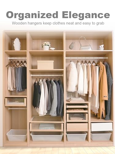 HOUSE DAY Holz Kleiderbügel Set 20 Stück, Walnuss, Stabile Kleiderbügel Holz mit 360° Metallhaken & Schulterrillen, Holzkleiderbügel für Damen & Herren für Jacken, Hemden, Kleider