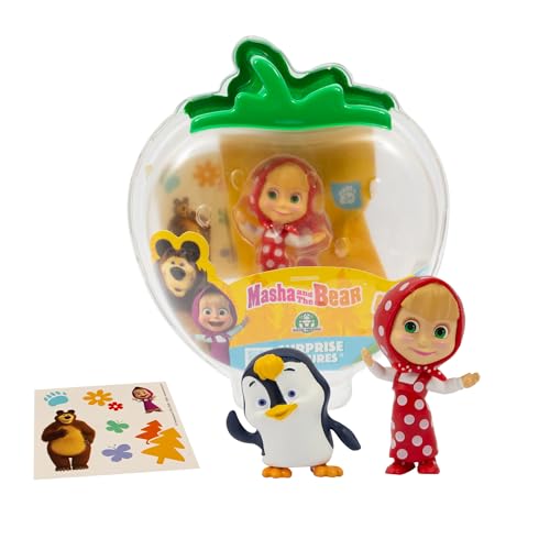 Giochi Preziosi - Masha e Orso: Masha e Pinguino Set Personaggi da 7 cm, Confezione Trasportabile con Sticker, Personaggi Originali del Cartone Animato Masha e Orso, Per Bambini da 3 Anni in su