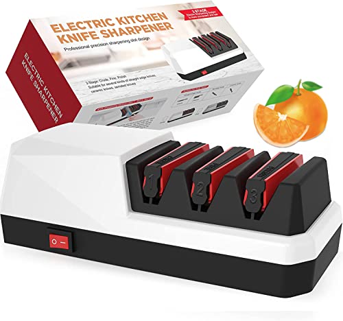 Chulovs Affûteuse de couteaux électrique,Affûteuse de couteaux électrique à 3 niveaux pour les couteaux à lame droite, les couteaux dentelés et les couteaux en céramique. (Blanc)