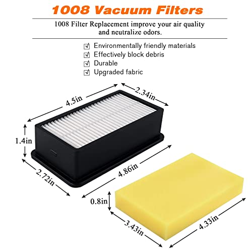 1008 Vacuum Filters 2 + 2 Pack - Compatible For Bissell 1008 Cleanview Upright 9595A 1819 1822 1825 1831 1330 1332- Compare To Part 2032663 1601502 (2 Pre-Motor Foam & 2 Post-Motor Filters 1 Brush) #TOP4