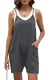 Nfsion Women's Casual Sleeveless Rompers Loose Spaghetti Strap Shorts Jumpsuit with Pockets Small Gr
