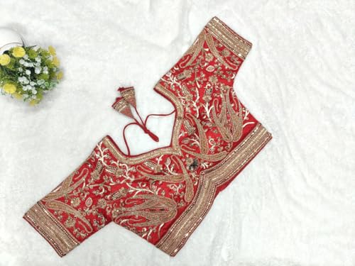 Image of Pujia Mills Women's Readymade Bridal Blouse Embroidery Copper Coding Glitter Sequence Thread Work Indian Ethnic Designer Stitched Half Sleeve Blouse Readymade for Women Saree Bridal Lehenga Choli