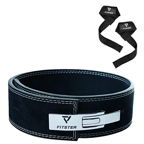 Fitster Cinturón de cuero para levantamiento de pesas, cinturón de levantamiento de pesas para entrenamiento, cinturón de gimnasio para levantamiento de pesas | Ajustable al cuerpo | Tallas: S, M, L