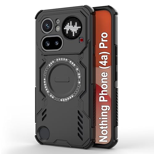 Image of amazon basics Back Case Cover for Nothing Phone (4a) Pro | Magnetic Case with Built-in Metal Ring | Supports MagSafe Charger, Wallet & Car Mount | Shockproof Hybrid PC + TPU | Black