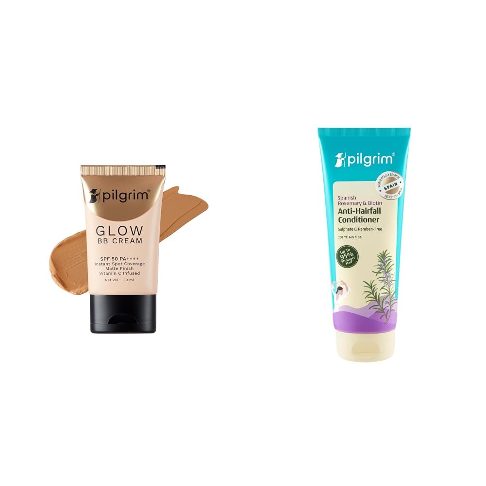 Pilgrim Almond Glow 3-In-1 Medium BB Cream SPF 50 PA++++ With Niacinamide, Hyaluronic Acid & Vit C For & Spanish Rosemary & Biotin Anti Hairfall Conditioner for Reducing Hair Loss & Breakage 200ml-image-38