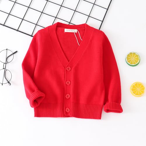 Toddler Boys Girls Lightweight V-Neck Long Sleeve Cotton Knit Cardigan School Uniform Sweater 1-8Years2