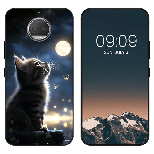WUACYEAMING Funda Bonita para Motorola Moto G5S Plus,Carcasa con Aesthetic Lindo Dibujos,Ultrafina Suave TPU Antigolpes Case Divertidas Diseño Negro-Luna y Gato