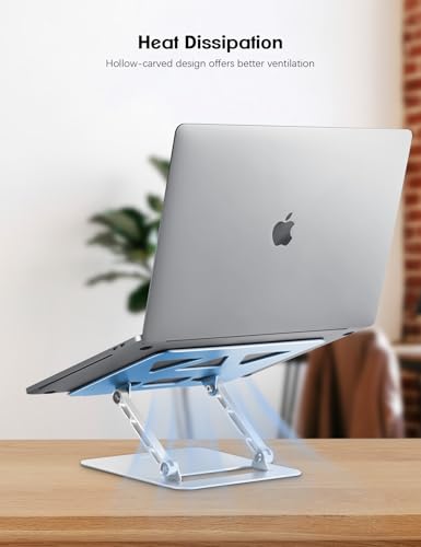 Image of Aoviho Adjustable Laptop Stand for Desk,Portable Laptop Stand Holder and Riser,Foldable Aluminum Notebook Computer Stands for MacBook Air Pro HP Lenovo Dell Samsung, 10-15.6 inch (Sky Blue-Silver)