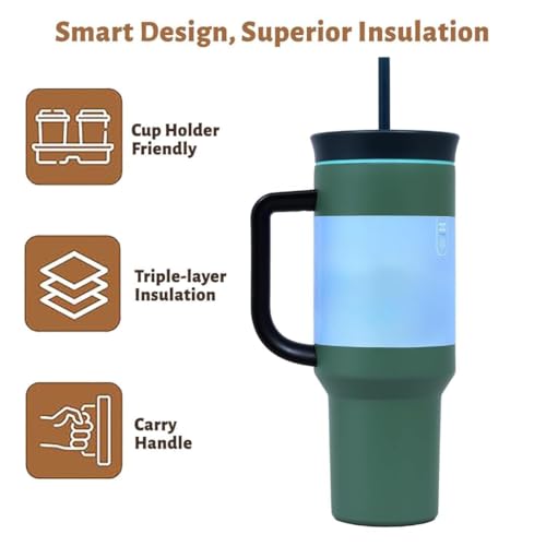 Image of Travel Mug 40oz with Straw & Handle | Leakproof Lid, BPA-Free Large Tumbler for Driving, Office, Fitness & Outdoor Use (Russian Green, 1200 ml)