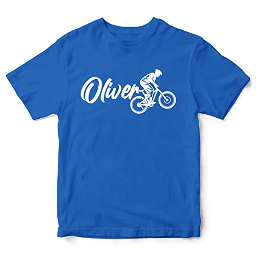 Personalised Boys Mountain Bike T Shirt, Kids Custom Biking Gifts Boys Tee, Christmas and Birthday Gifts for Son who Loves Bike Riding, 7-8 Years, Royal