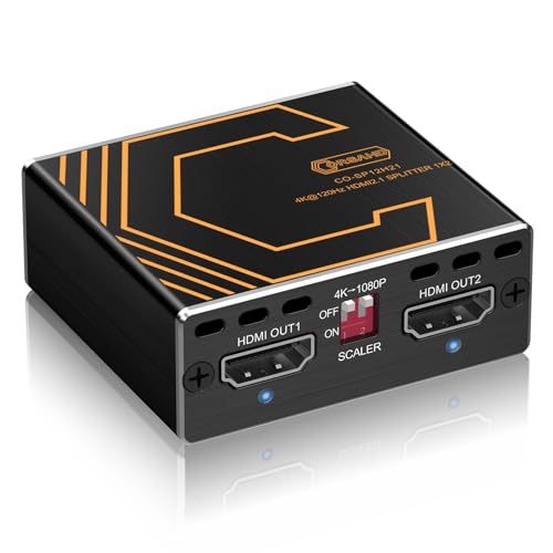 CORSAHD 8K@60Hz 4K@120Hz HDMI 2.1 Splitter 1 in 2 Out,for Soundbar,Capture Card,Graphics Card,48 Gbps,HDCP 2.3,Supports VRR,ALLM,HDCP Bypass,EDID,Duplicate/Mirror/Copy,Downscale,HDR,Dolby Vision Atmos