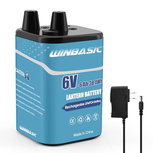 winbasic 6 Volt Lithium LiFePO4 Heavy Duty Lantern Battery Rechargeable Lithium Iron Phosphate Battery for 4R25 Lantern(Spring S2 Terminals) (1 Pack)