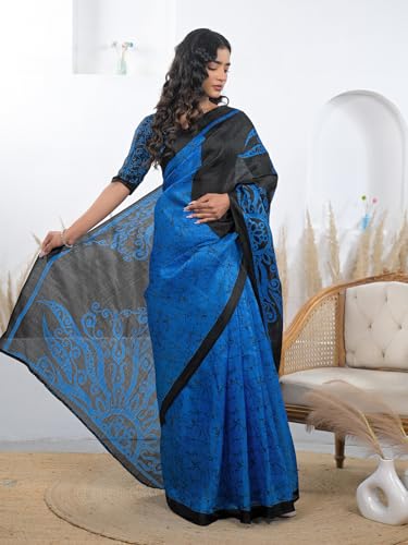 Image of SIRIL Women's Cotton Printed Saree With Unstitched Blouse Piece