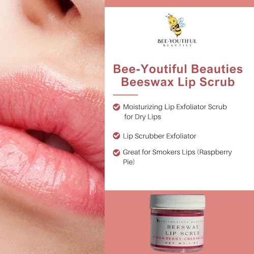 Bee-Youtiful Beauties Beeswax Lip Scrub | Moisturizing Lip Exfoliator Scrub for Dry Lips | Lip Scrubber Exfoliator | Great for Smokers Lips (Raspberry Pie)