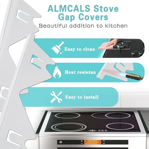 Image of Stove Gap Covers Stainless Steel, 2 Pack Stove Gap Filler Easy Retractable Length 13.8 inch to 27.5 inch, Width 0.79 inch ALMCALS Stove Gap Guards Range Trim Kit, Heat Resistant Guard Between Stove Top & Counter