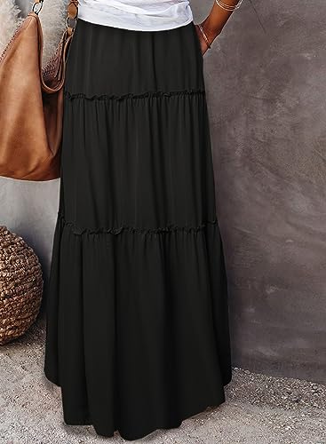 Image of Happy Sailed Womens Floral Print Boho Maxi Skirt Elastic High Waist Pleated Ruffle Flowy Long Skirts S-XL