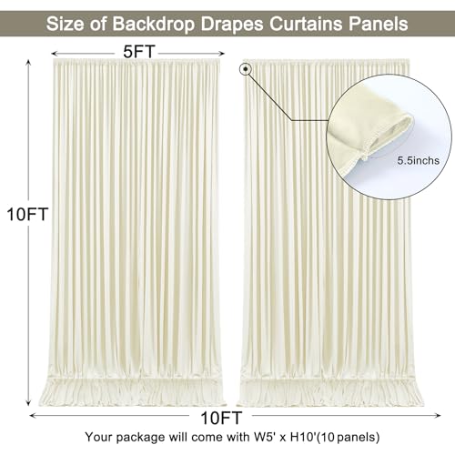 Image of 50x10ft Beige Backdrop Curtain for Wedding Parties Wrinkle Free Fabric Beige Drapes Backdrop Decoration for Baby Shower Birthday Photography Decoration 10 Panels, 5ft x 10ft