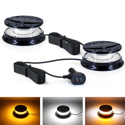 Dinfu Rotativo Luz de Estroboscopica Advertencia Flash de Emergencia para Camion vehículo 12-24V,16 Modos de luz giratoria Ajustable 3 Colores para Coche Tractor Carrito de Golf SUV